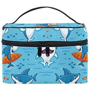 Cartoon blauwe haai vis cosmetische tas organizer rits make-up tassen zakje toilettas voor meisjes vrouwen