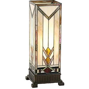 HAES DECO - Tiffany Tafellamp 18x18x45 cm Beige Geel Glas Rechthoek Tiffany Bureaulamp Tiffany Lampen Glas in Lood