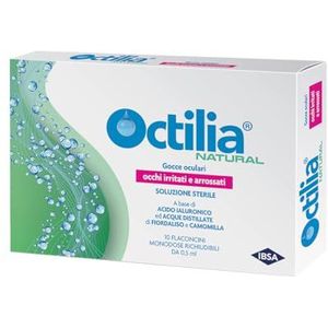 Octilia Natural oogdruppels, hyaluronzuur, oogdruppels, gedestilleerd water van korenbloem en kamille, druppels voor geïrriteerde en rode ogen, in 10 hersluitbare flessen van 0,5 ml