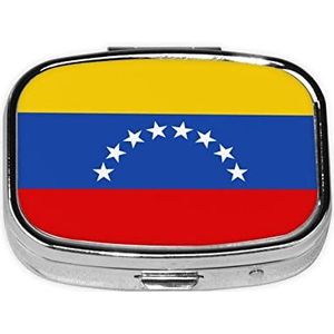 Mini vierkante pillendoos, medicijnorganizer, vlag van Venezuela draagbare EHBO-doos, reispillendoos met 2 vakken, kleine pillendoos voor zak of portemonnee