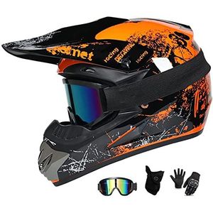 UIGJIOG Full Face MTB-helmpak Groen en oranje ,Motocross Fietshelm,1 Motorhelm voor kinderen Bevat 4 maten X, M, L, XL,Oranje