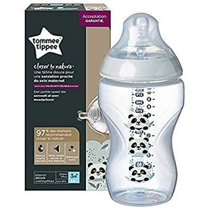 Tommee Tippee Closer to Nature, babyfles, anti-koliek-ventiel, zachte zuiger, 3+ maanden, 340 ml, pip van panda