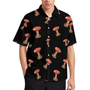 Red Mushrooms Heren T-shirt met korte mouwen causale button down zomer strand top met zak