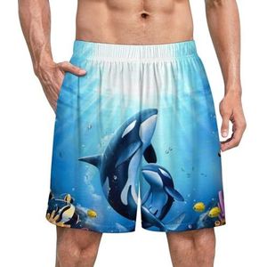 Animal Killer Whales Family grappige pyjama shorts voor mannen pyjamabroek heren nachtkleding met zakken zacht