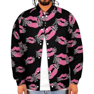 Kiss Me Grappige Mannen Baseball Jacket Gedrukt Jas Zachte Sweatshirt Voor Lente Herfst