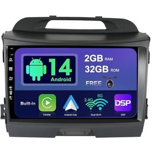 SXAUTO Android 14 Autoradio voor Kia Sportage (2010-2015) - Wireless CarPlay/Android Auto - achteruitrijcamera - 2G + 32G - stuurbediening DAB Fast Boot Dual Band WiFi DSP Bluetooth 5.0-2 DIN IPS 9