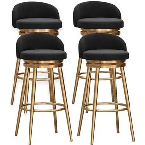 Set van 4 moderne fluwelen barkrukken met gestoffeerde rugleuning en voetsteun Hoogte barkrukken 360° draaibare barstoelen Armloze keukenbarkrukken, for bar woonkamer slaapkamer café pub thuisset (Co