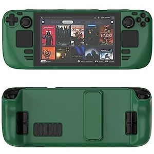 Beschermhoes voor stoomdek met standaard, kleurrijke PC huidvriendelijke beschermhoes voor stoomdek gameconsole, valbestendige hoes met volledige bescherming (groen)