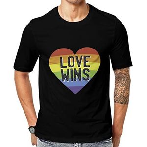 Love Wins Rainbow Heart T-shirt voor heren met korte mouwen en ronde hals print casual T-shirt M