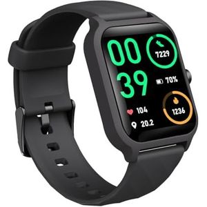 Tyasoleil Intelligent Bluetooth-fitnesshorloge voor dames en heren, 1,83 inch HD-display met hartslagmeter voor slaap, waterdicht IP68, voor Android en iOS (solide zwart) (solide zwart)