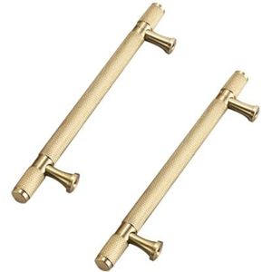 Meubelhandvat Gouden keukenkastgreep vintage, 2-pack ladegrepen massief messing | Geborsteld koper, gatcentra: 0/64/96/128/160/224/320 mm T-vorm Trekt meubelgrepen (Color : Gold, Size : Hole spacing