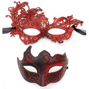 Maskerade maskers voor paar Venetiaanse vrouw kant mannen PP cosplay kostuum carnaval prom feest persoonlijkheid hoofdtooi maskers maskerade masker (kleur: C-zwart-rood)
