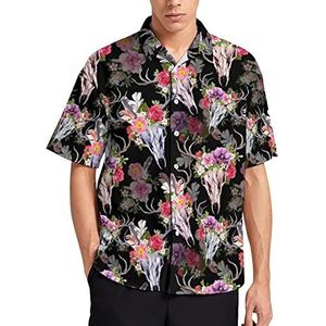Herten schedels met bloemen Hawaiiaans shirt voor mannen zomer strand casual korte mouw button down shirts met zak
