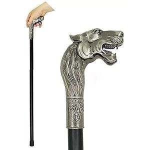 Gentleman's wandelstok elegante exquise wolf hoofd zilveren ambachtelijke decoraties vintage stijl wandelstokken Halloween scepter, wandelstok (wandelstok 87 cm)