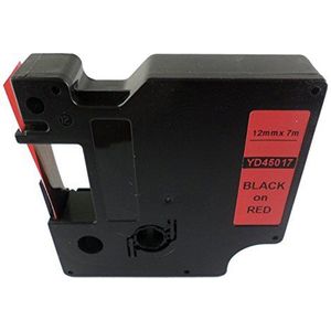 Zwart op Rood Label Tape Compatibel voor DYMO D1 45017 S0720570 12mmx7m