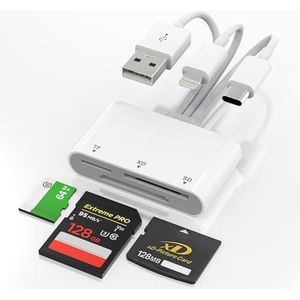 TF SD XD kaartlezer voor iPhone, 3 in 1 TF/XD/SD geheugenkaartlezer kaartlezer voor iPhone 16 15 iPad computer met USB C Lightning OTG Reader adapter, voor Micro SD/TF/SDHC/SDXC/MMC/XD-kaarten