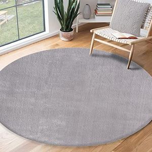 the carpet Relax modern, pluizig, laagpolig tapijt, antislip onderkant, wasbaar tot 30 graden, heerlijk zacht, bontlook, grijs, 160 cm rond