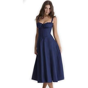 Women's Summer Floral Print Dresses Sweet Elegant Midi Holiday Dress Casual Slit Blue Lace Up Dresses