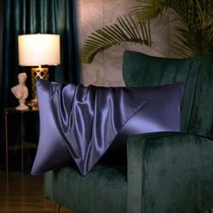 Beide zijden luxe moerbeizijde kussensloop 19 momme zacht ademend verborgen rits 1st/pak 100% pure natuurlijke zijde (marineblauw, standaard 50 x 75 cm)