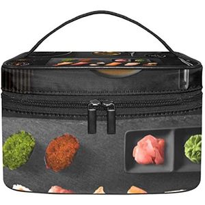 Heerlijke sushi make-up organizer tas, reismake-up tas organizer case draagbare cosmetische tas voor vrouwen en meisjes toiletartikelen, Meerkleurig, 22.5x15x13.8cm/8.9x5.9x5.4in
