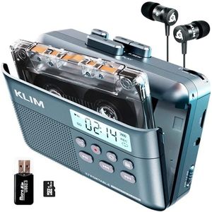 KLIM K7 Cassette Tape Player - Cassette naar MP3 Converter - Draagbaar - Ingebouwde Microfoon & Speaker - Oplaadbare Batterij - Oortelefoon - 16GB SD-kaart - Blauw