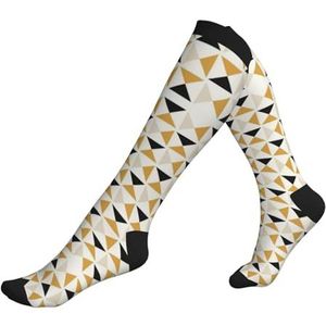 DEXNEL Mode Moderne Zwart Wit Goud Driehoeken Compressie Sokken Voor Mannen Vrouwen 20-30 Mmhg Compressie Sokken Voor Sport Ondersteuning Sokken, Zwart, Eén Maat