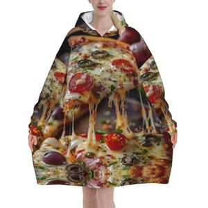 Tasty Pizza Vrouwen Sherpa Sweatshirt Deken Verlengt Warme Gezellige Oversized Draagbare Pocket Hoodie Volwassenen