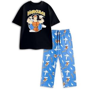 Disney Hercules Heren Pyjamaset in Zwart en Blauw met Korte Mouwen en Lange Pijpen | Cartoon Loungewear & Nachtkleding | Comfortabele voor Ontspanning | Disney Merchandise