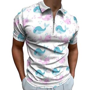 Little Whale Eenhoorn poloshirt voor heren, casual T-shirts met ritssluiting en kraag, golftops, slim fit
