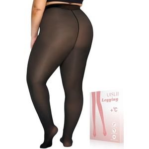 UISLII Plus Size Fleece Gevoerde Panty Vrouwen, Warme Panty Leggings Vrouwen, Nep Doorschijnende Thermische Huid Gekleurde Panty Winter., Zwarte Fake Doorschijnende Skin-panty, 3X-Large-4X-Large Plus