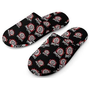 Indian Skull Full Print Womens Slippers Warme Anti-Slip Rubber Sole House Shoes Voor Indoor Hotel