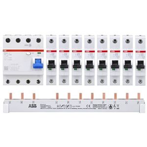 ABB Set 1 x FI F204A-40/0,03 + 8 x ABB LS-schakelaar S201-B16 + 1 x PS3/12+FI afgesneden verzamelrail