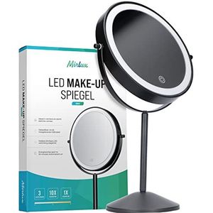 Mirlux Make Up Spiegel met LED Verlichting - 10x Vergroting – Scheerspiegel - 3 Lichtstanden - Oplaadbaar - Zwart
