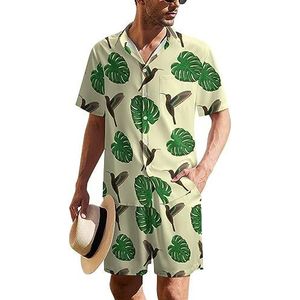 Hummingbird And Monstera Hawaiiaans pak voor heren, set van 2 stuks, strandoutfit, shirt en korte broek, bijpassende set