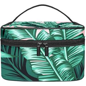 Leaf tropische make-up organizer tas, reismake-up tas organizer case draagbare cosmetische tas voor vrouwen en meisjes toiletartikelen, Meerkleurig, 22.5x15x13.8cm/8.9x5.9x5.4in