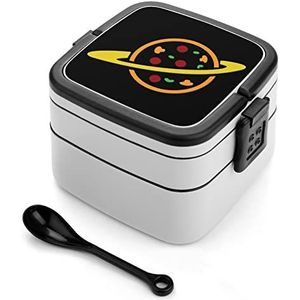 Pizza Planet Bento Lunchbox, dubbellaags, alles-in-één, stapelbare lunchcontainer, inclusief lepel met handvat