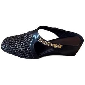 Dames 7 cm hoogteverhogende geweven slippers met opengewerkte bedekte teen, platform met sleehak en ademende zomersandalen voor jurken en rokken