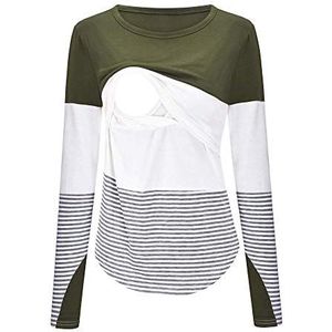 Bienwwow Vrouwen Borstvoeding T Shirt Zwangerschaps Gestreepte Nursing Tuniek Lange mouw Tops (Army Green, S)