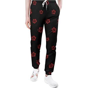 Oranje Rode Hibiscus Kleur Mannen Joggingbroek Casual Joggers Broek Atletische Lounge Broek Met Zakken Voor Vrouwen