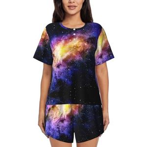RIVETECH Galaxy In The Universe pyjama met korte mouwen voor dames met print, comfortabele korte sets, nachtkleding met zakken, Zwart, L