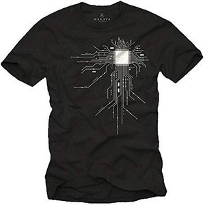 MAKAYA Grappige Geek Gadgets - Gaming T-Shirt CPU Print Heren - Cadeau voor Hem Zwart L