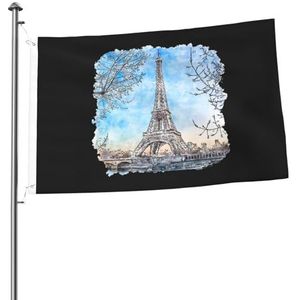 Tuin vlag Eiffeltoren, Parijs, Frankrijk aangepaste vlag buiten buiten vlag gepersonaliseerde tuin banner voor tuin, huis, balkon, 90 x 150 cm
