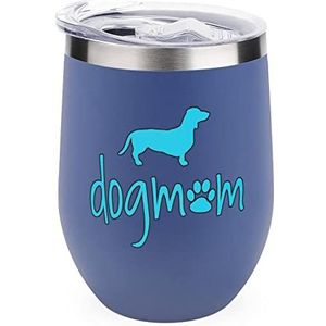 Teckel hond moeder geïsoleerde beker met deksel leuke roestvrijstalen koffiemok duurzame theekop reismok blauwe stijl