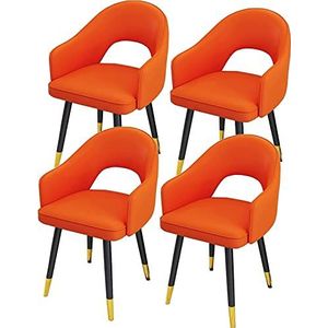 GEIRONV Moderne eetkamerstoelen set van 4, waterdichte lederen stoelen hoge rugleuning gewatteerde zachte zitting woonkamer fauteuils stoelen koolstofstalen poten Eetstoelen (Color : Orange, Size :