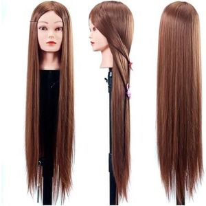 80cm vrouwelijk mannequinhoofd met synthetisch haar for het oefenen van haarvlechten, kapsels, poppenkapsel, styling, trainingshoofd(Head with mini stand)