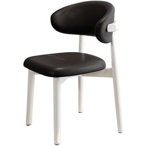 Maaltijd Stoelen Gestoffeerde eetkamerstoelen set van 1, Mid Century moderne keuken- en eetkamerstoelen, PU lederen boerderijstoel zonder armleuningen met houten frame/gebogen rugleuning, zwart(White