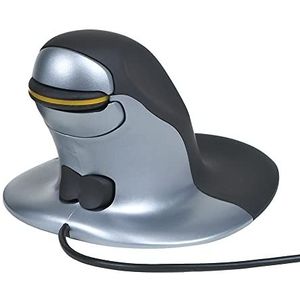 Posturite Penguin Ergonomische Muis, Dubbelhandig, Bedraad, USB, RSI, Gemakkelijk Glijden, Verticaal Ontwerp Compatibel met PC Computer en Apple Mac (Zwart/Zilver, Maat: L)