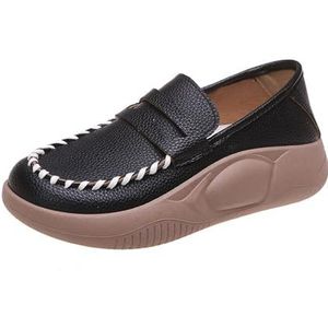 kumosaga Lurebest schoenen for dames, zachte leren vrijetijdsschoenen met dikke zool, damesplatform slip-on mode-instappers (Color : Noir, Size : 38 EU)