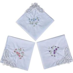 3 Stuks 28x28cm Katoen Geborduurde Kanten Zakdoek Handdoek Dames Zakdoeken Vrouwen Wasbare Zak (Color : Light Blue)