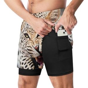 Roaing Luipaard Grappige Zwembroek met Compressie Liner & Pocket Voor Mannen Board Zwemmen Sport Shorts